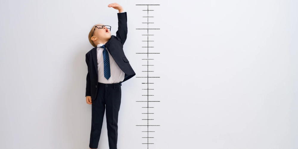 A boy measuring his height