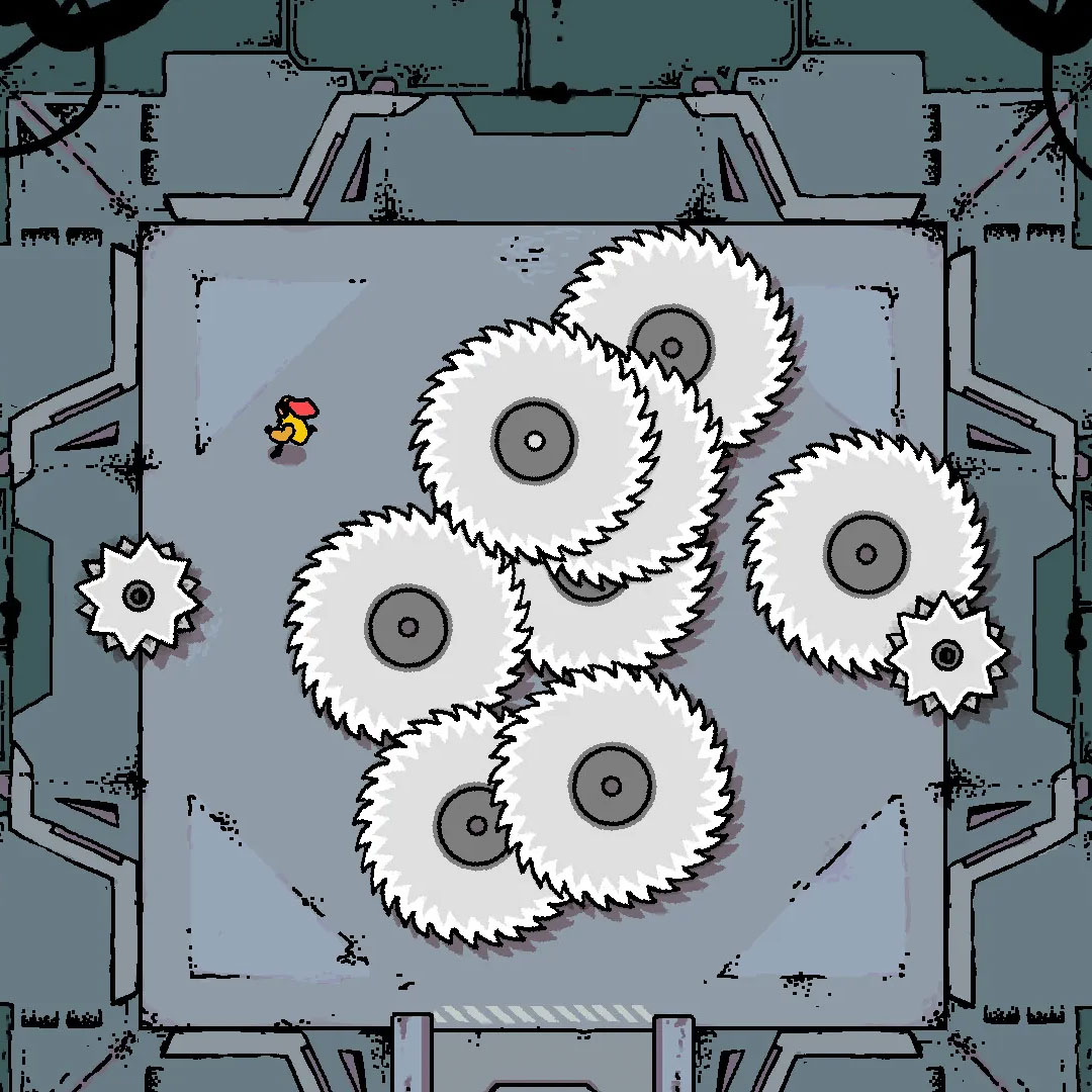 Captura de pantalla del juego con sierras superpuestas