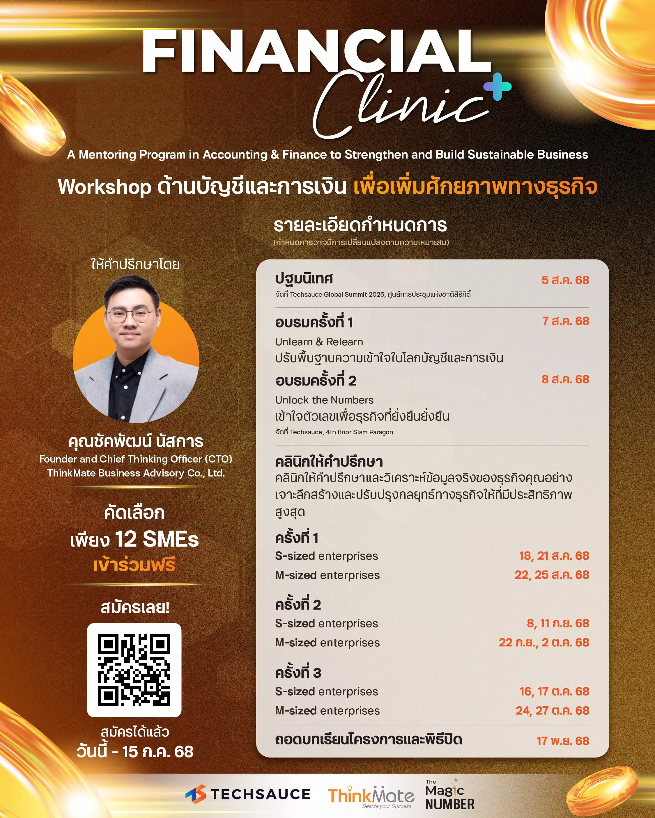 Poster รับสมัคร SMEs เข้าร่วมโครงการ Financial clinic จาก Techsauce X ThinkMate