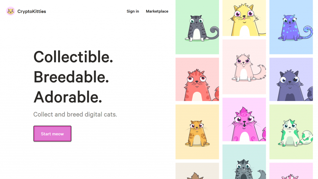 CryptoKitties homepage screenshot