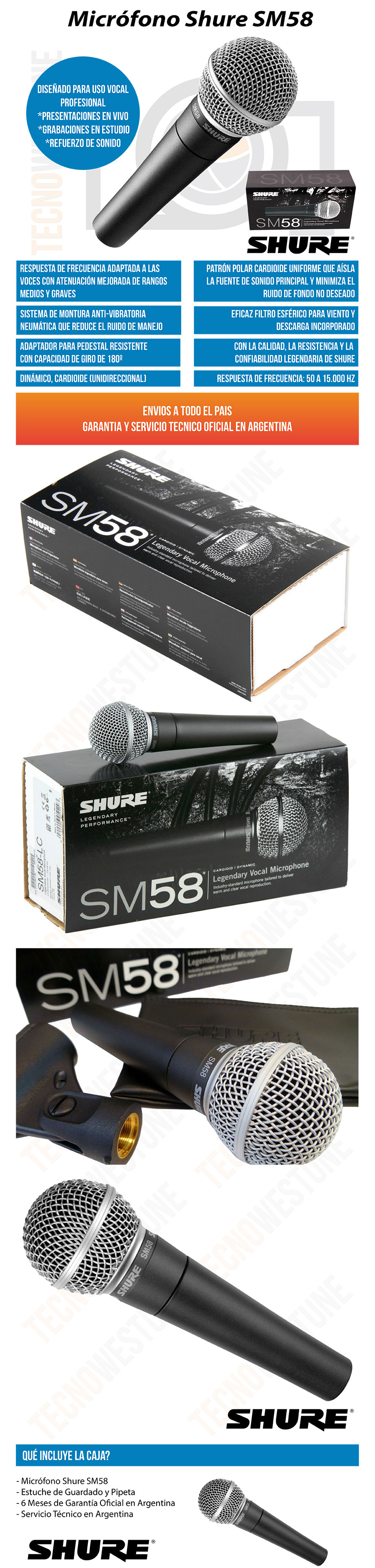 MICRÓFONO SHURE SM58-LC DINÁMICO VOCAL TIPO CARDIOIDE