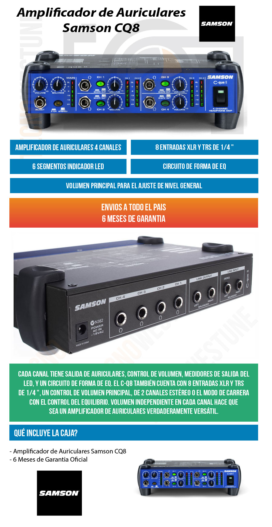 Amplificador Samson Cq8 Para Auriculares 4 Ent. / 8 Salidas - Baires Rocks