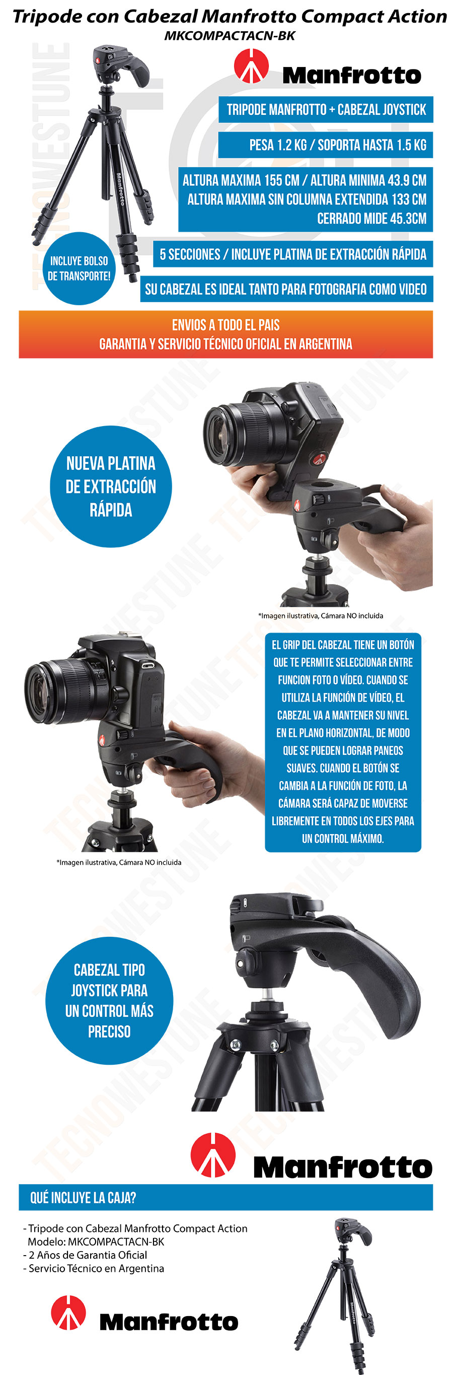 Tripode Manfrotto MKCOMPACTACN-BK con base para celular – La