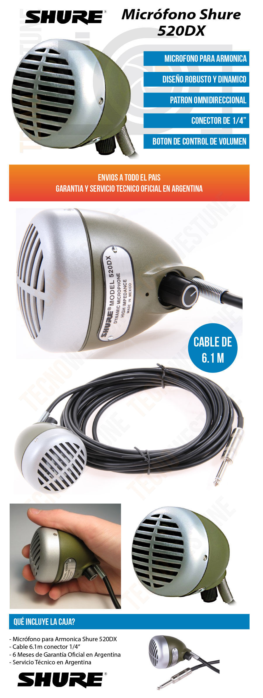 Microfono para Armonica Shure 520DX - TecnoWestune Store