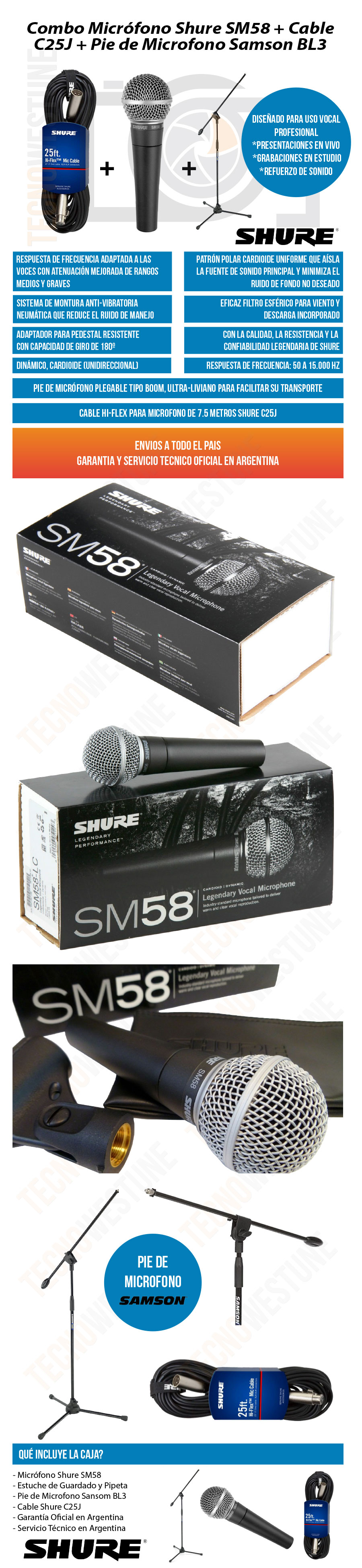 Cable de micrófono profesional de alto rendimiento XLR hembra a XLR macho  de 3 pines compatible con micrófono vocal Shure SM58-LC, SM58S, SM57-LC