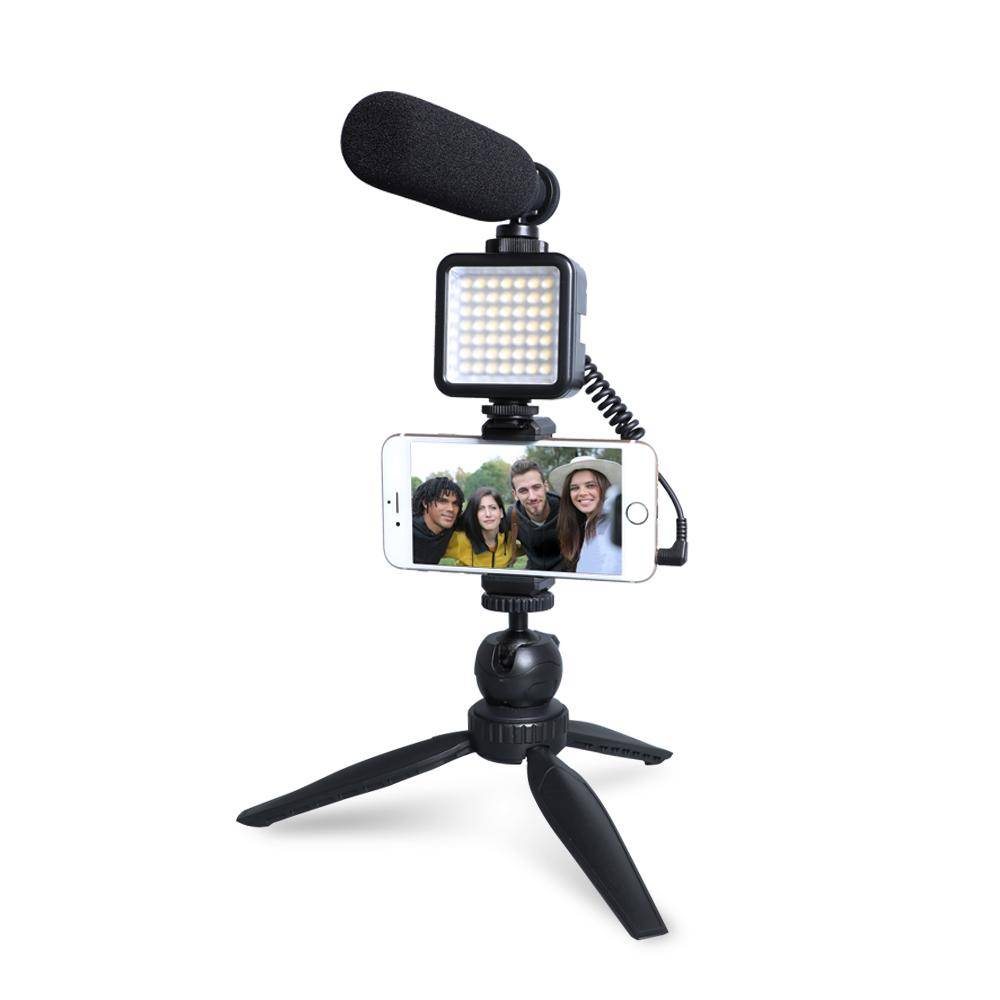 Kit Estabilizador Trípode Soporte Celular Luz Led Micrófono Vlog