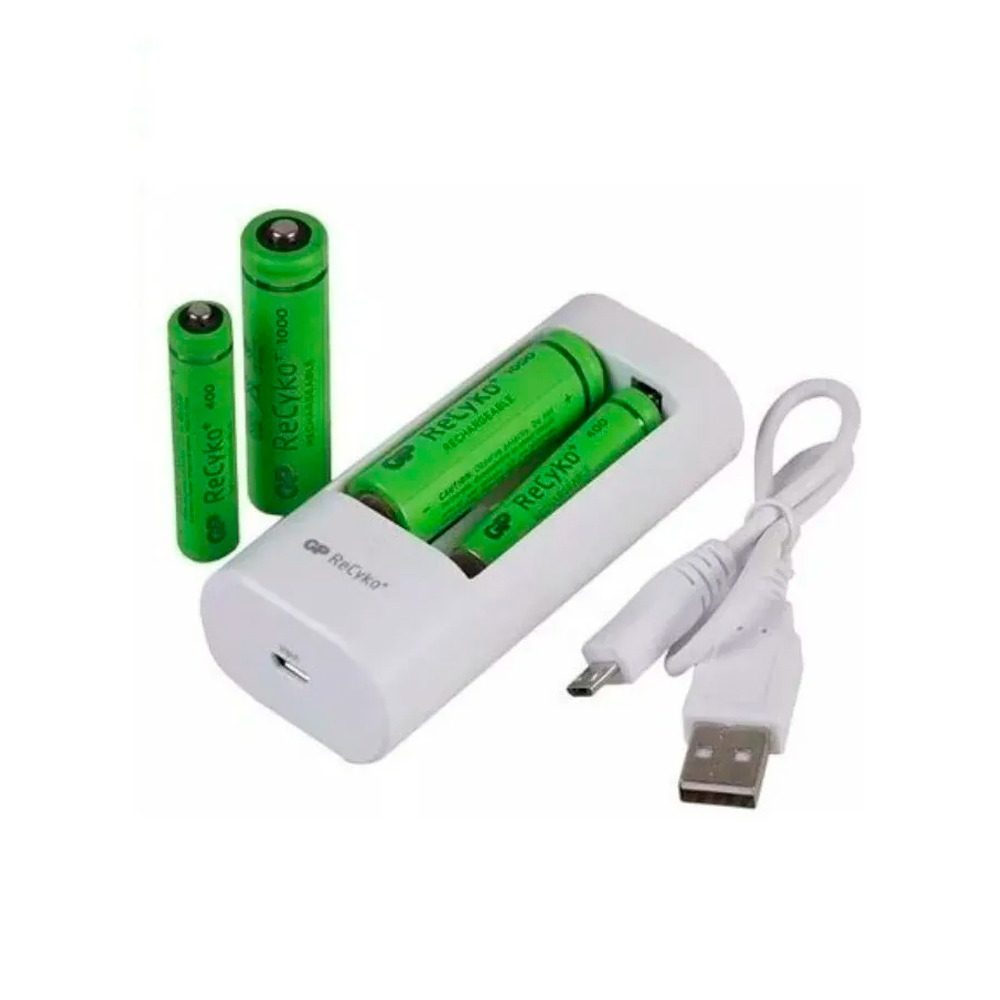 Kit Cargador USB + Pilas Recargables AA y AAA