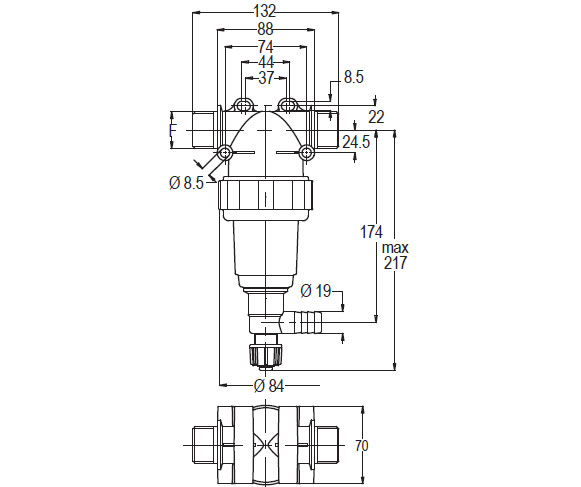 Schemes of the product Self-cleaning line filter 20 bar