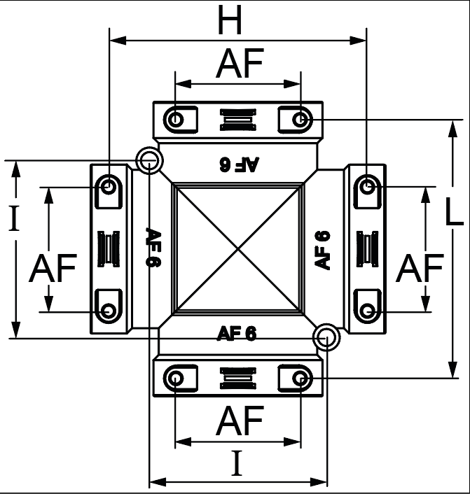 Schemi del prodotto Raccordo a croce attacco a forchetta femmina