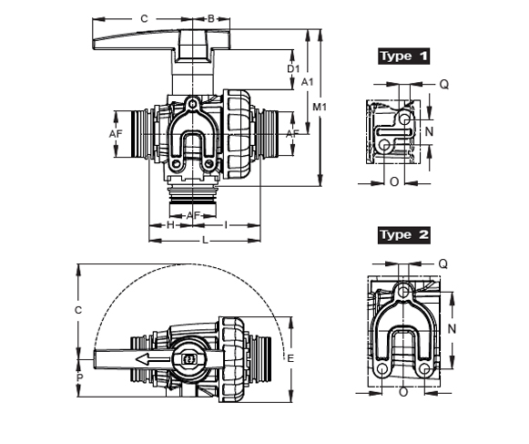 Schemi del prodotto Valvola a sfera 3 vie - Montaggio a pannello
