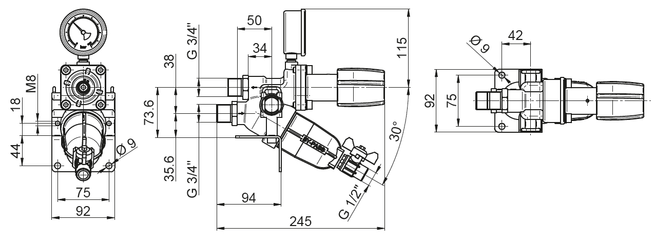 Schemes of the product Pressure regulation valve with filter