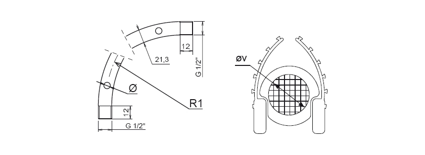 Schemes of the product AISI 304 stainless steel curved