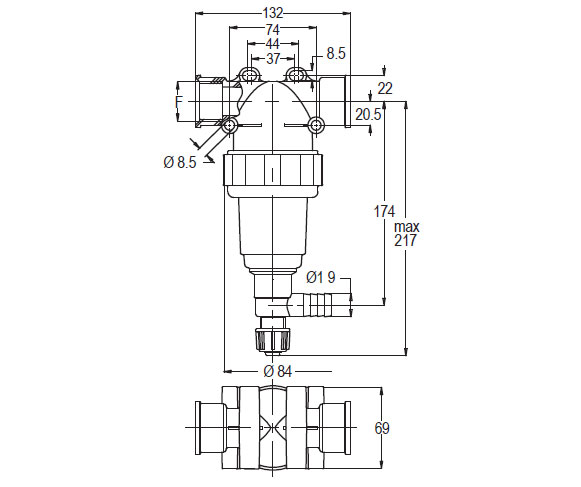 Schemes of the product Self-cleaning line filter 20 bar