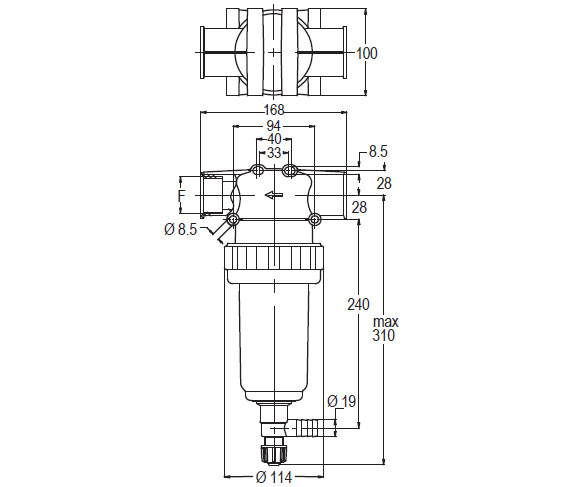 Schemes of the product Self-cleaning line filter 15 bar