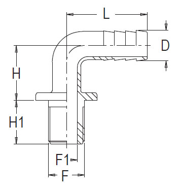 Raccordo A Gomito 90° Portagomma In PA, Misura 3/4 X 16, Con Guarnizione EPDM - Per Tubazioni