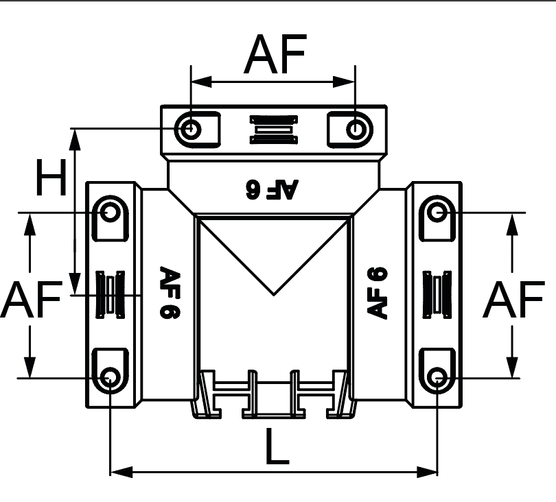 Schemi del prodotto Raccordo a t 90° attacco a forchetta femmina