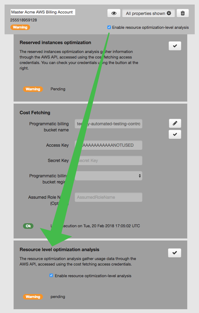 resource optimization level analysis for a cloud service