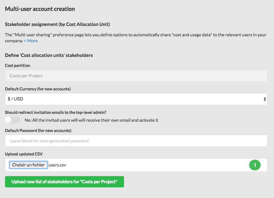 uploading the csv file to create users