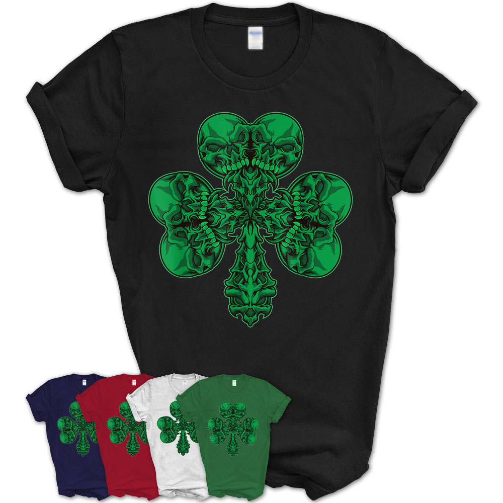 Cloverleaf Skull – Shamrock Full Of Skulls – Irish Pirate T-Shirt ...