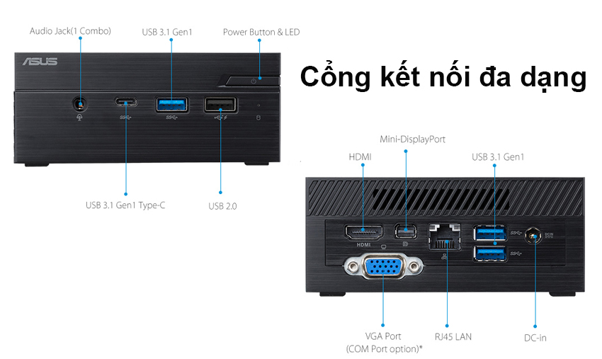Máy tính để bàn/ Mini PC ASUS PN60-8i5BAREBONES (i5 8250U/WIFI5/BT4/LAN/DOS) | Cổng kết nối đa dạng