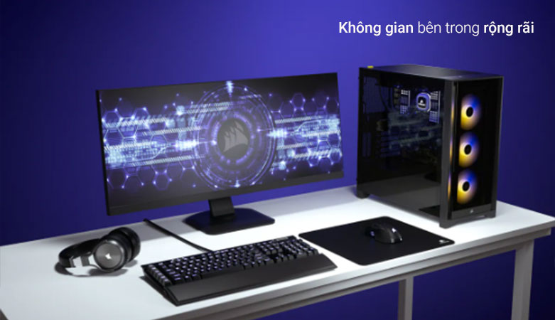 Case Corsair iCUE 4000X RGB TG Black| Không gian bên trong rộng rãi