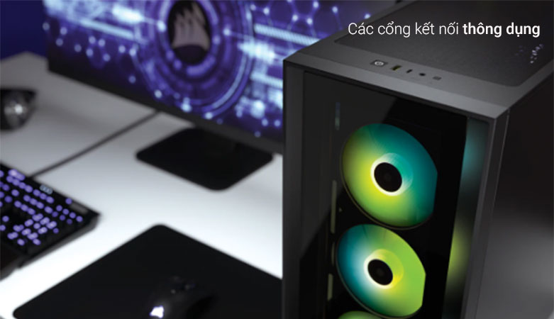 Case Corsair iCUE 4000X RGB TG Black| Các cổng kết thông dụng