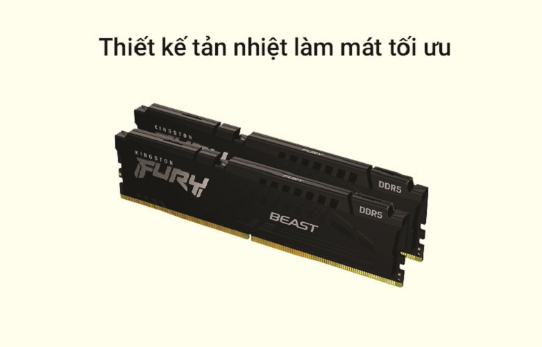 RAM desktop KINGSTON FURY Beast Black 32GB DDR5 4800MHz | Thiết kế tản nhiệt