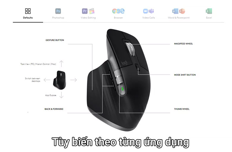 Chuột không dây Logitech MX Master 3 for MAC (Đen) | Tùy biến theo từng ứng dụng