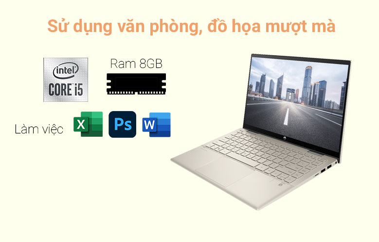 Máy tính xách tay/ Laptop HP Pavilion X360 14-dy0169TU (4Y1D4PA) (i5-1135G7) (Vàng) | Sử dụng mượt mà