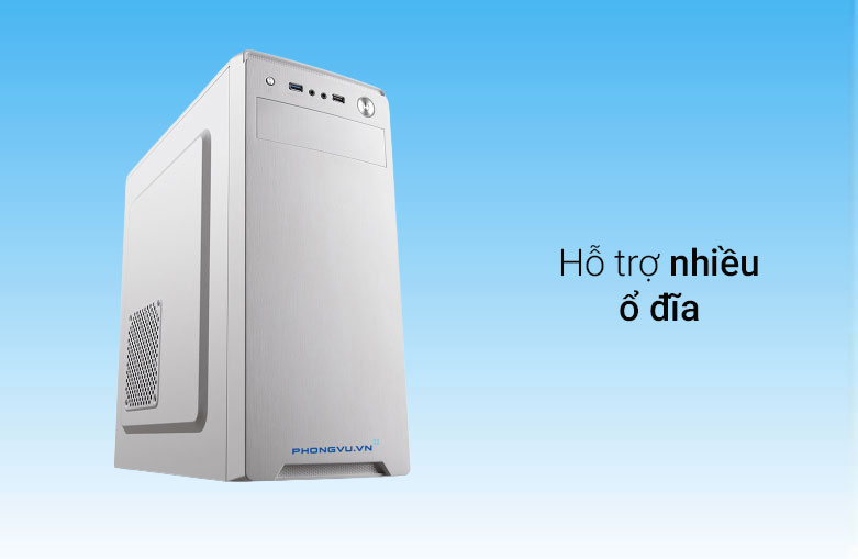 Thùng máy/ Case Phong Vũ PV-Q10W ( White) | Hỗ trợ nhiều ổ đĩa