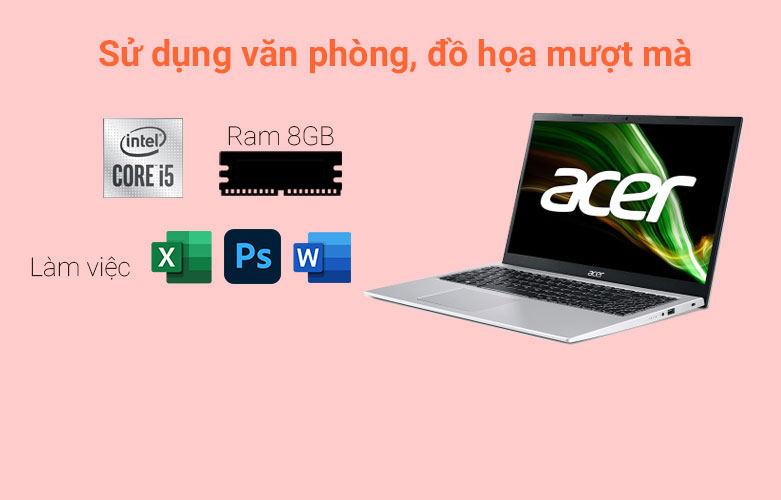 Laptop Acer Aspire 3 A315-58-59LY (NX.ADDSV.00G) (i5-1135G7) (Bạc) | Hiệu năng mạnh mẽ