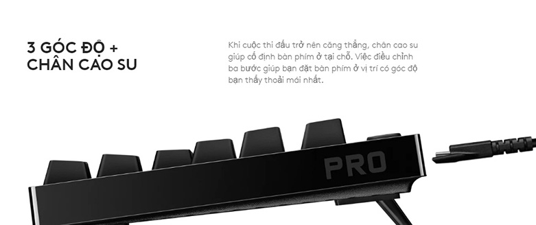 Bàn phím cơ Logitech Pro Gaming (GX Clicky) (Đen) | 3 góc độ + chân cao su