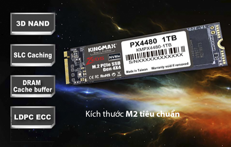 Ổ cứng SSD Kingmax PX4480 500GB (Zeus M.2 PCIe NVMe - Gen4x4) | Kích thước M2 tiêu chuẩn