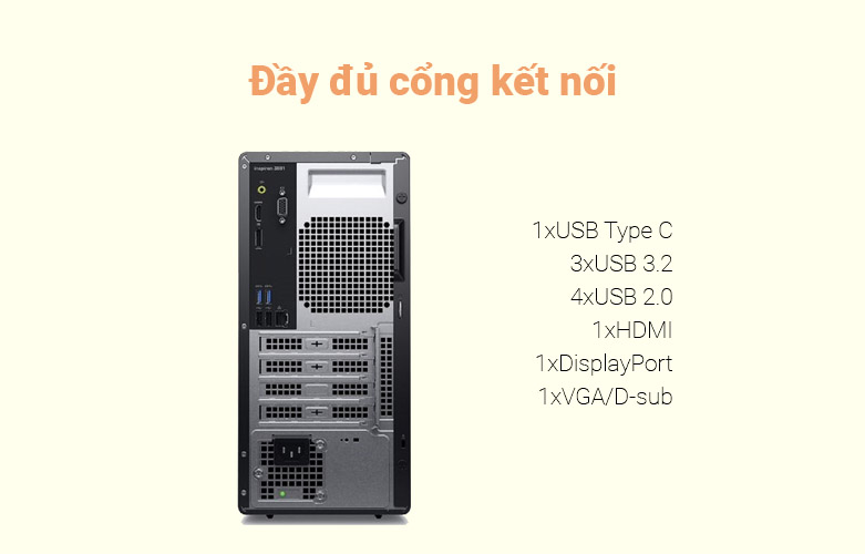 PC Dell Inspiron 3881 MT (42IN380001) | Cổng kết nối đa dạng