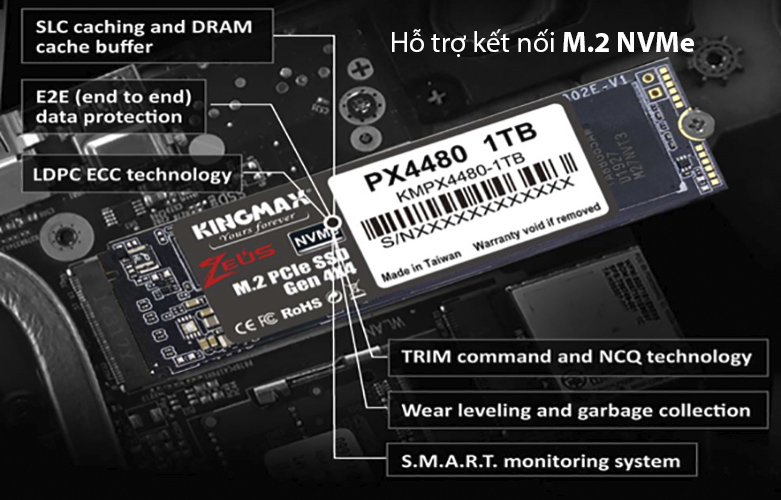 Ổ cứng SSD Kingmax PX4480 500GB (Zeus M.2 PCIe NVMe - Gen4x4) | Hỗ trợ kết nối M2 NVMe