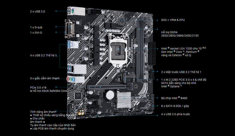 Mainboard Asus Prime B460M-K | Thiết kế chuyên nghiệp