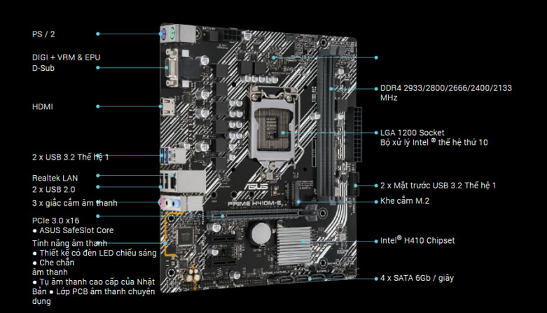 Mainboard Asus H410M-E | Thiết kế chuyên nghiệp