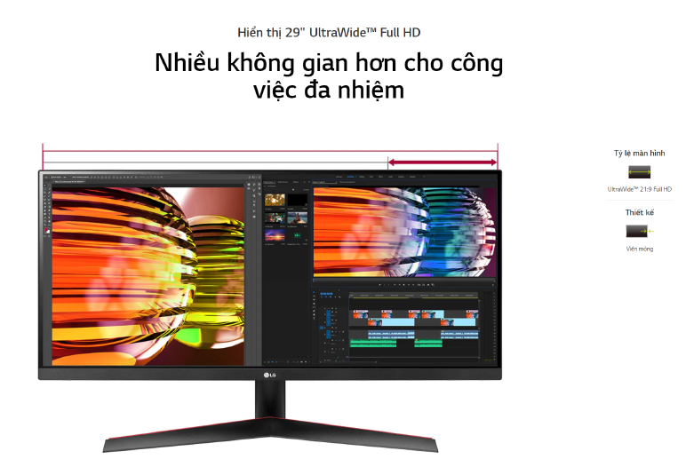 Màn hình LCD LG 29'' 29WP60G (2560 x 1080, IPS, 75Hz, 1ms, AMD Freesync) | Nhiều không gian hơn 