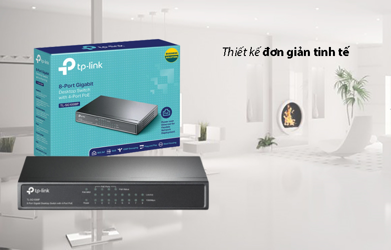 Thiết bị mạng/ Switch PoE TPLink 8P TL-SG1008P | Thiết kế đơn giản tinh tế