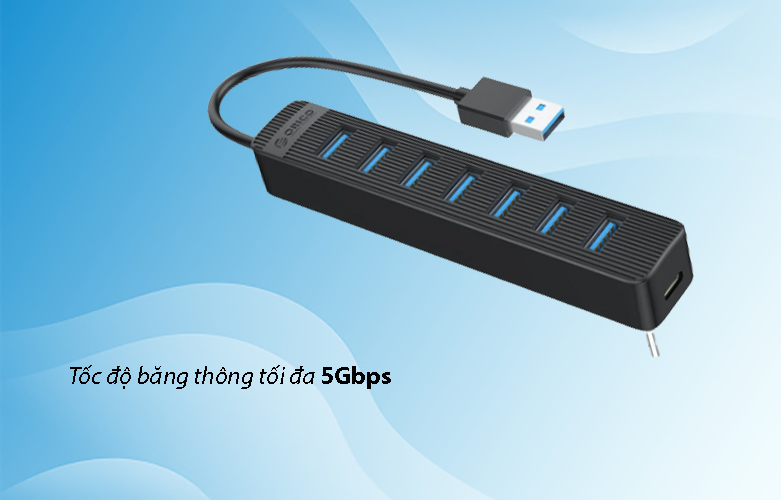 Hub USB 7 cổng USB 3.0 Orico TWU3-7A-BK (Đen) | Tốc độ băng thông tối đa 5Gbps