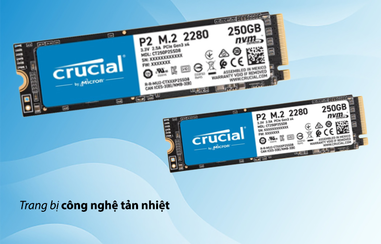 Ổ cứng SSD Crucial P2 250GB 3D NAND NVMe PCIe M.2 (CT250P2SSD8) | Trang bị công nghệ tản nhiệt