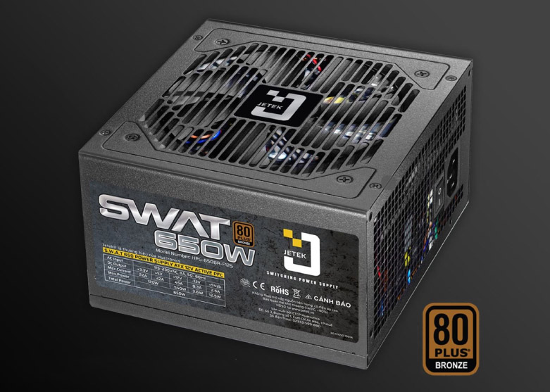 Nguồn máy tính Jetek SWAT650 - 650W - 2 Dây CPU - 80plus Bronze | Hiệu suất 80 Plus Bronze