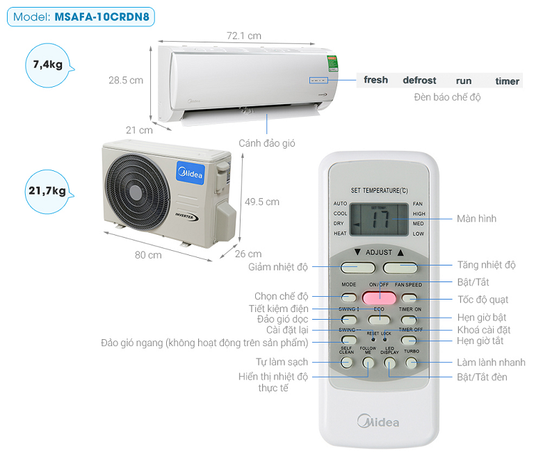 Máy lạnh Midea Inverter 1.0 HP MSAFC-10CRDN8 | Thiết kế gọn gàng\