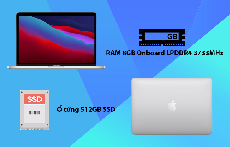 Laptop MacBook Pro 2020 13.3" MYDC2SA/A (M1/8GB/SSD512GB) (Bạc) | Xử lý đa nhiệm nhanh chóng