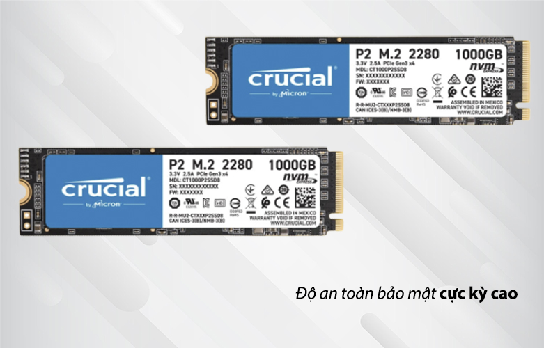Ổ cứng SSD Crucial P2 1000GB 3D NAND NVMe PCIe M.2 | Độ an toàn bảo mật cực cao