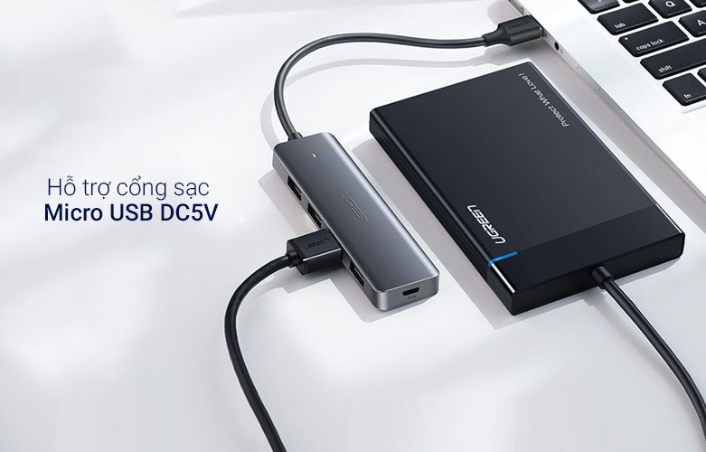 Hub USB 3.0 ra 4 cổng Ugreen 50985 (Xám)\ Hỗ trợ cổng sạc 