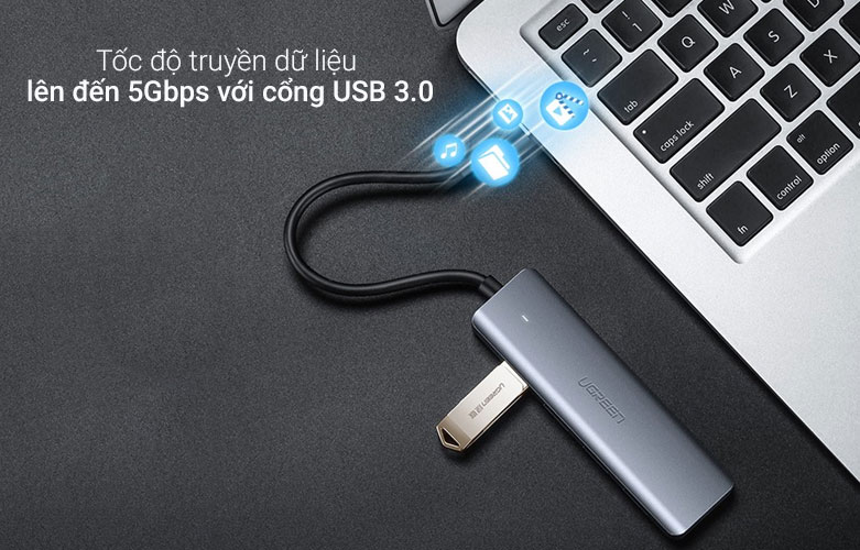 Hub USB 3.0 ra 4 cổng Ugreen 50985 (Xám)| Tốc độ truyền dữ liệu nhanh