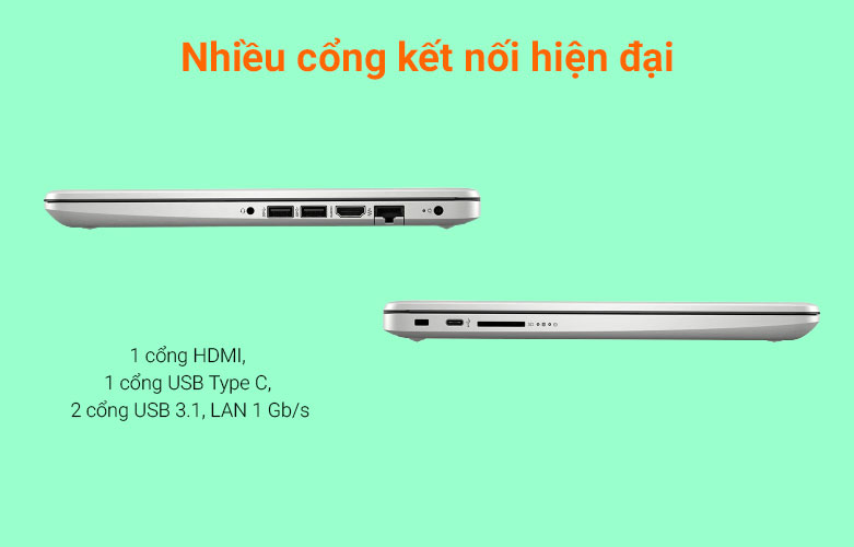 Laptop HP 14s-cf2527TU (4K4A1PA) (i3-10110U) (Bạc) | Nhiều cổng kết nối hiện đại