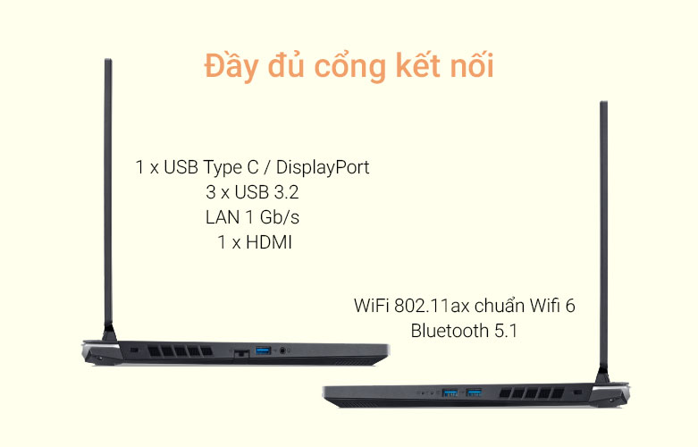 Laptop Acer Nitro 5 Tiger AN515-58-773Y (i7-12700H) | Đầy đủ cổng kết nối