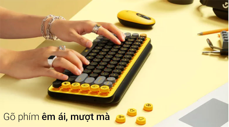 Bàn phím cơ không dây Logitech POP Keys (920-010577) (Vàng - đen) | Gõ phím êm ái, mượt mà